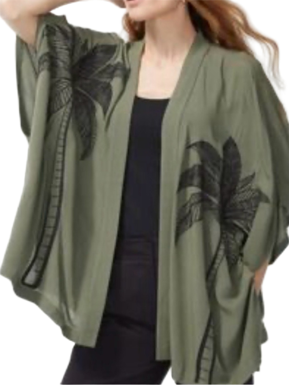 02. WOMENS CHICO’S L/XL DETAIL KIMONO TOP